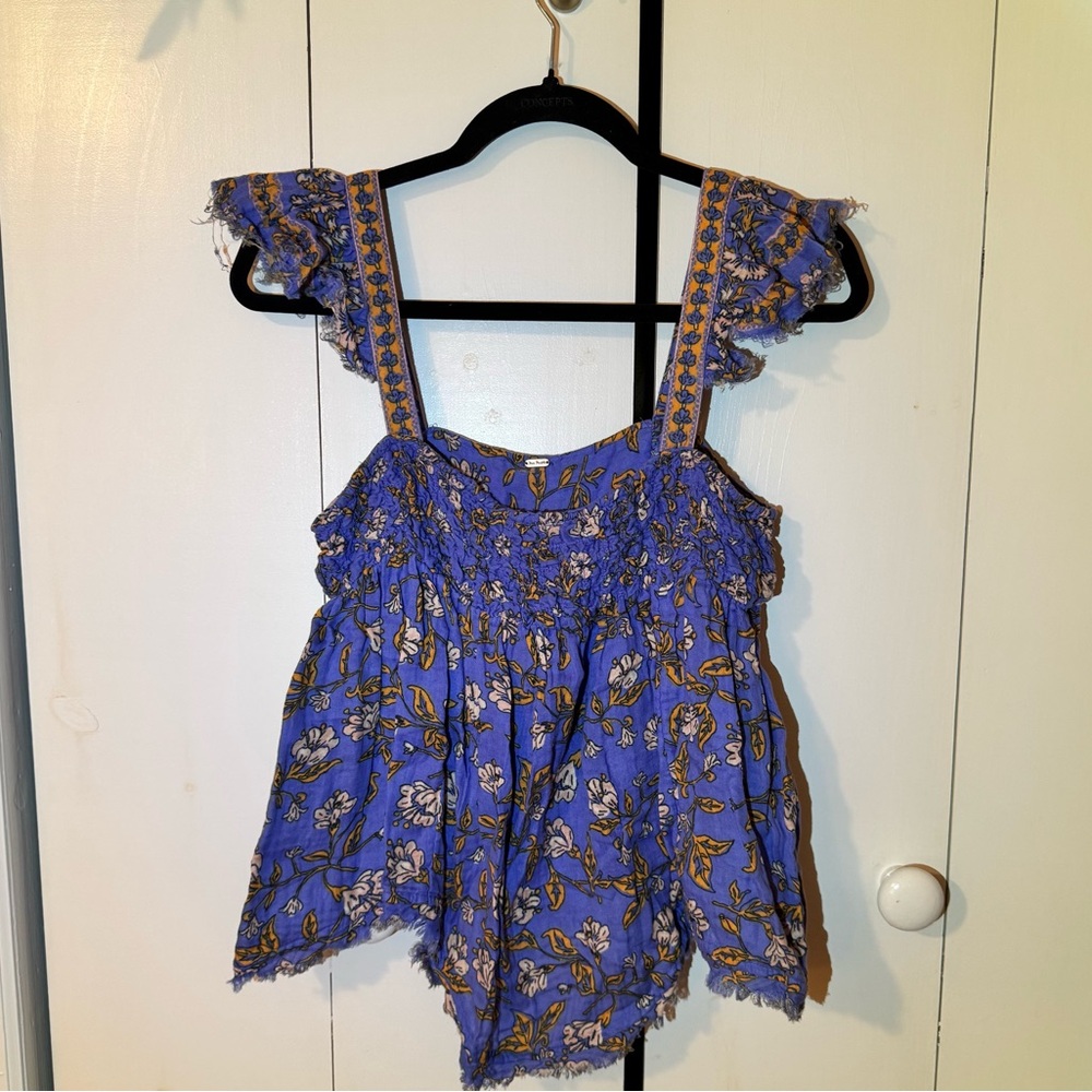 Floral Blue Women's Tank Top Blouse